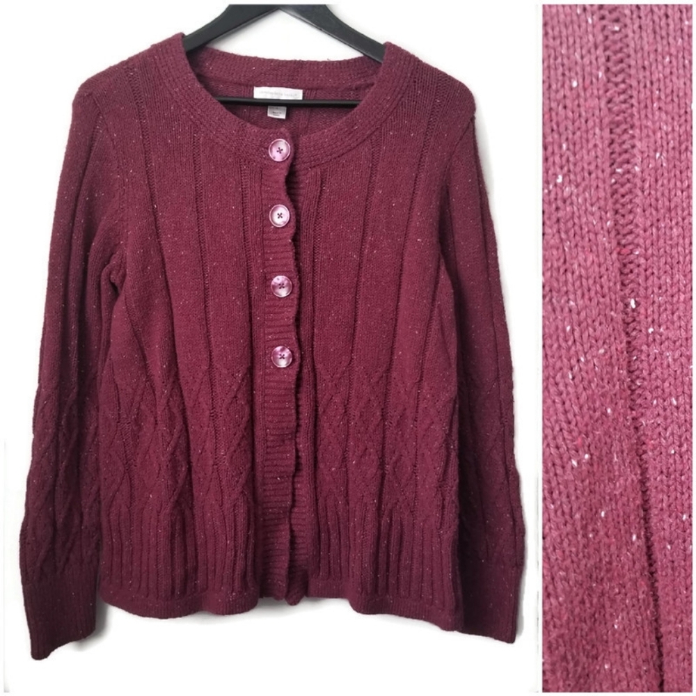 Christopher & Banks women's cable knit speckled maroon cardigan
